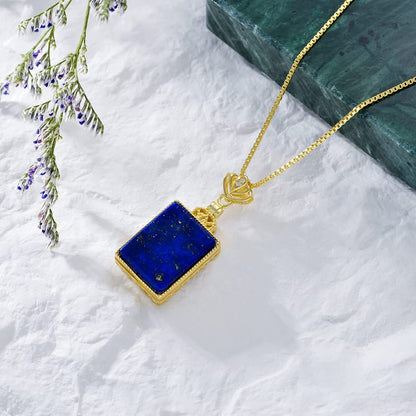 Lapis Lazuli Necklaces 925 Sterling Silver Lapis Crystal Pendant Necklace for Wo