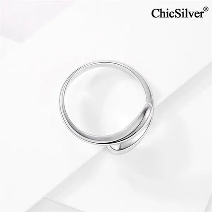 Chicsilver 925 Sterling Silver Ring Minimalist Teardrop Open Ring Eternity Ring