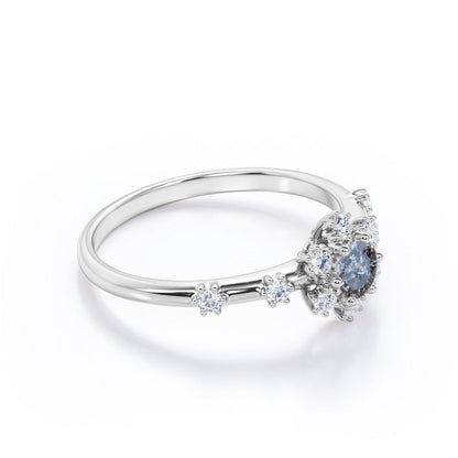 7 Stone Cluster - 0.58 Carat round Shaped Salt and Pepper Diamond with Moissanit