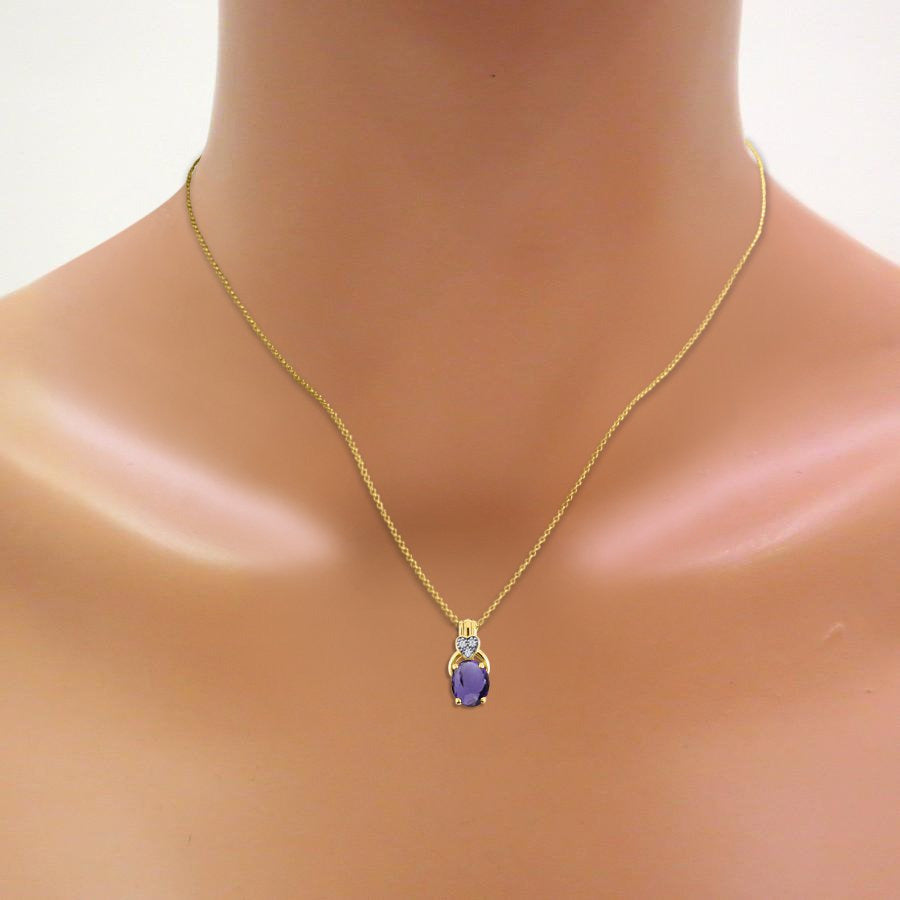 Diamond & Amethyst Pendant Necklace in 14K Yellow Gold with 18" Gold Chain - Feb
