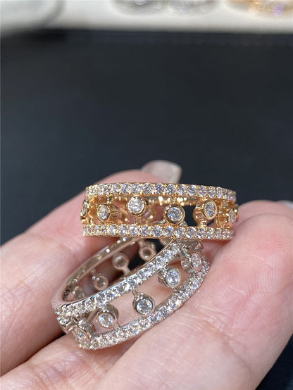 Stylish and Simple Inlaid High Carbon Diamond Stacked Band Ring Ring