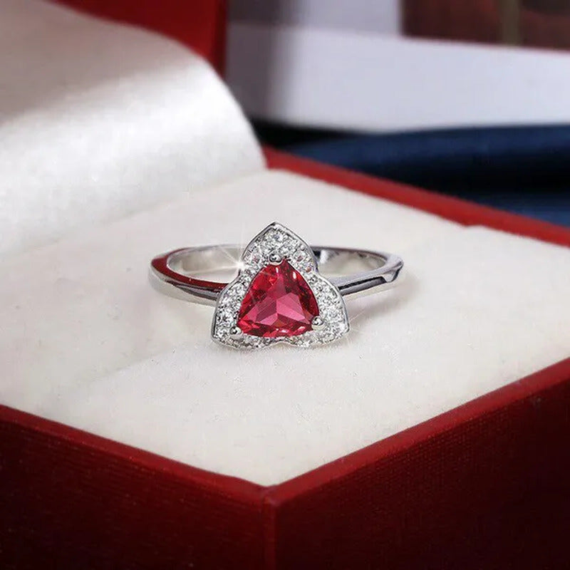 Classic Garnet Red Personality Ruby Color Zircon 925 Silver Ring Love Romance Ri