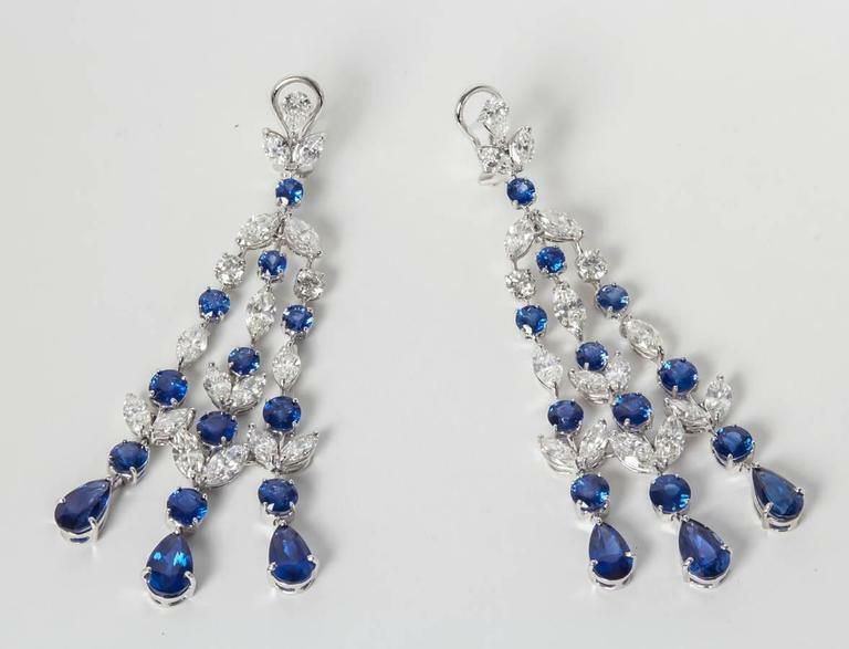 Sapphire Diamond Platinum Chandelier Earring 24.68 ct sapphire 13.36 ct diamond
