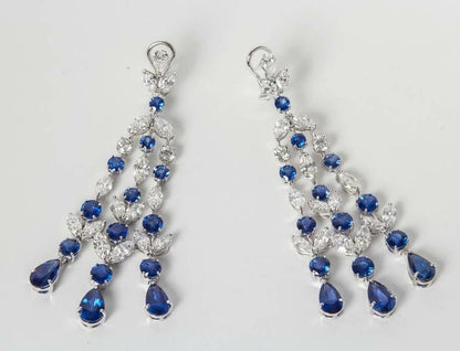 Sapphire Diamond Platinum Chandelier Earring 24.68 ct sapphire 13.36 ct diamond