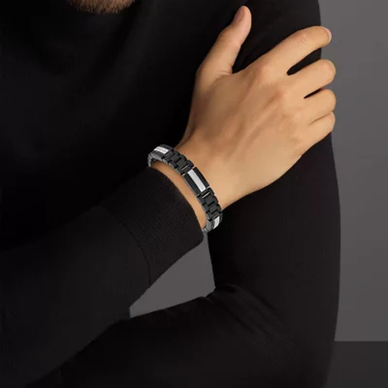 0.81CT. TW. Black & White Diamond Stainless Steel Bracelet