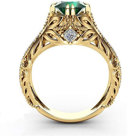 Fashion Jewelry 14K Gold Filled Emerald Diamond Ring Women Anniversary Engagemen