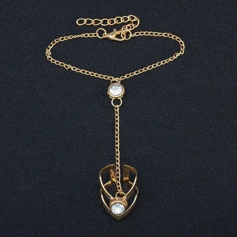 Vintage Gold Big Crystal Ring Bracelet Wrist Chain Jewelry Fashion Hand Back Ban