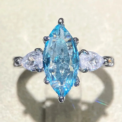 Exquisite Marquise Cut Sea Blue Sapphire 925 Sterling Silver Aquamarine Gemstone