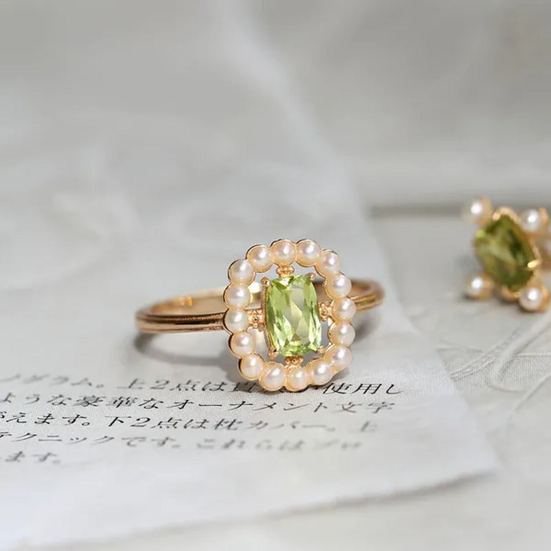 Agete Same Japanese Ring Rectangular Peridot Silver Ring Natural Freshwater Pear