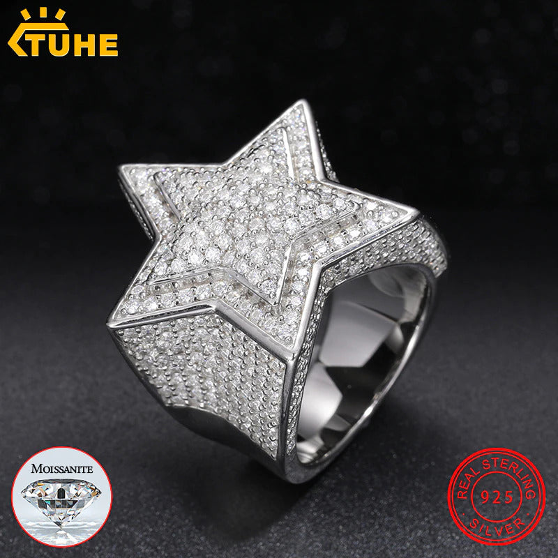 Fine Jewelry VVS1 with Certificate Moissanite Star Rings for Men 925 Sterling