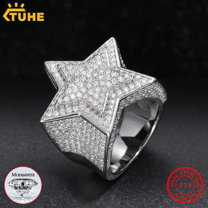 Fine Jewelry VVS1 with Certificate Moissanite Star Rings for Men 925 Sterling