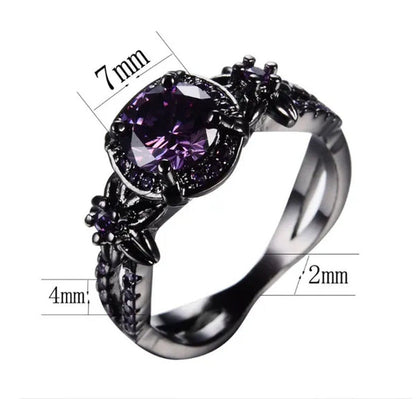 Exquisite Flower Shiny Red Garnet Ring Fashion Jewelry Vintage Black Gold Filled