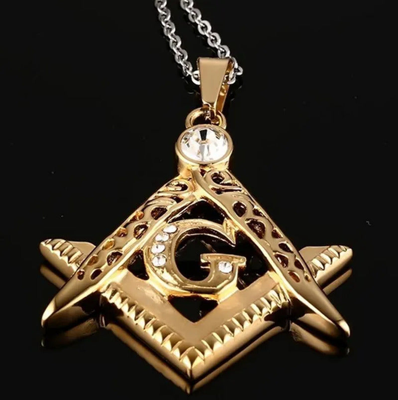 Hip-Hop Punk Fashion Necklace with Diamond Pendant Masonic Gold Pendant Pendant