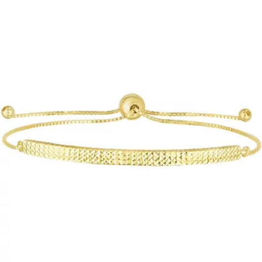 Diamond Cut Curved Bar Bolo Bracelet in 14K Yellow Gold