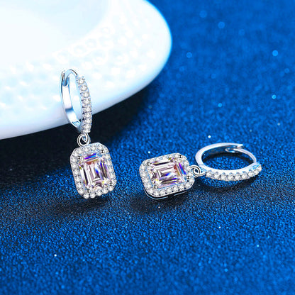 Radiant Cut Moissanite Hoop Sterling Silver Earring for Women Pass Diamond Test