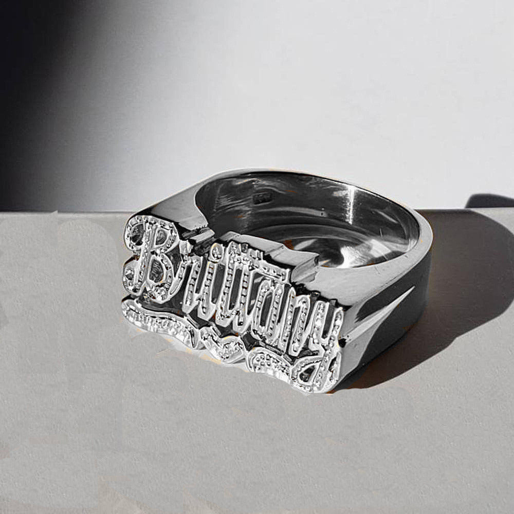 S925 Sterling Silver Name Personality Two-Tone Ring