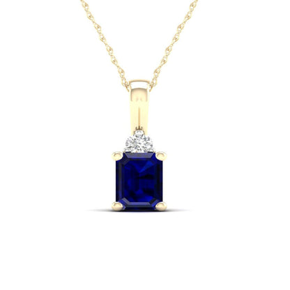 Imperial Gemstone 10K Yellow Gold Octagonal Cut Blue Sapphire and Diamond Pendan