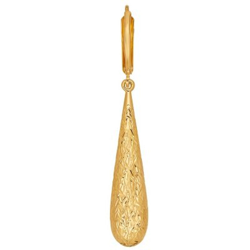 Diamond-Cut Long Teardrop Earrings in 14K Yellow Gold