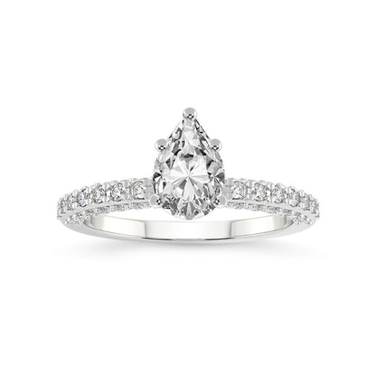 1 Carat IGI Certified Pear Shape Lab Grown Diamond Engagement Ring | 14K White G
