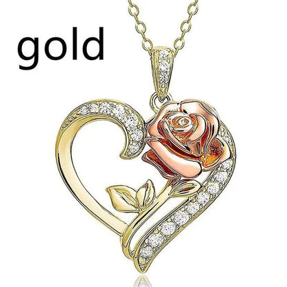 Exquisite Fashion Heart Rose Zircon Necklace Couple Heart Pendant Engagement Nec