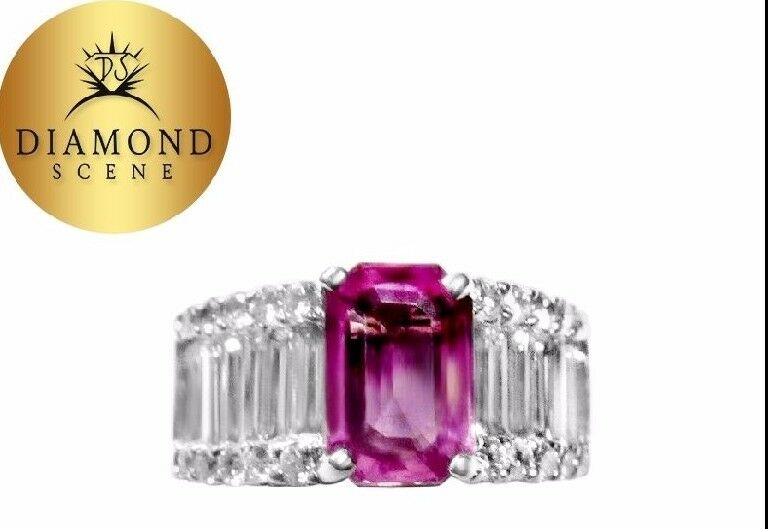 PINK SAPPHIRE EMERALD SHAPE 8.60X5.90X3.22MM SIDE DIAMOND