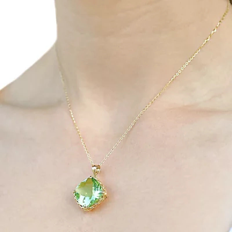 14K Gold Prasiolite Pendant with 16"-18" Chain