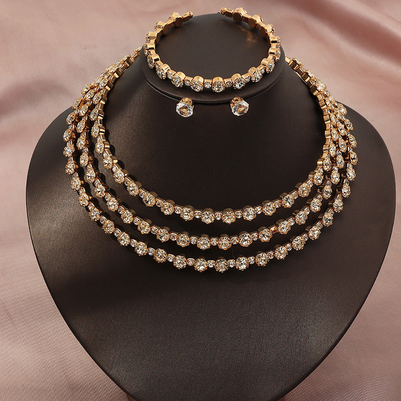 Simple Atmosphere Diamond Necklace Necklace Earrings Bracelet Three-Piece Set