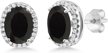 925 Sterling Silver Black Onyx Halo Earrings for Women (4.48 Cttw, Gemstone Birt