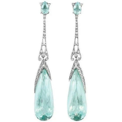 925 Sterling Silver Natural Gemstone Aquamarine Earrings Bride Wedding Engagemen