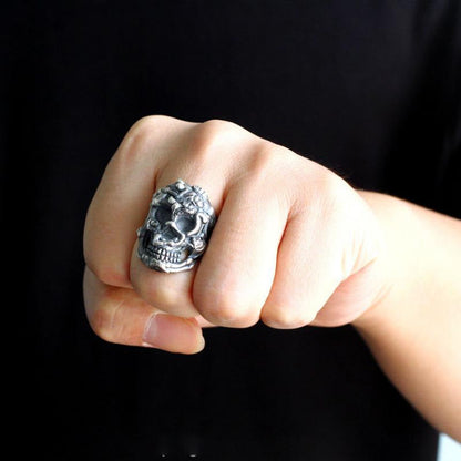 Beauty and Skull Ring 925 Sterling Silver Handmade Rock Hip Hop Punk Index Finge