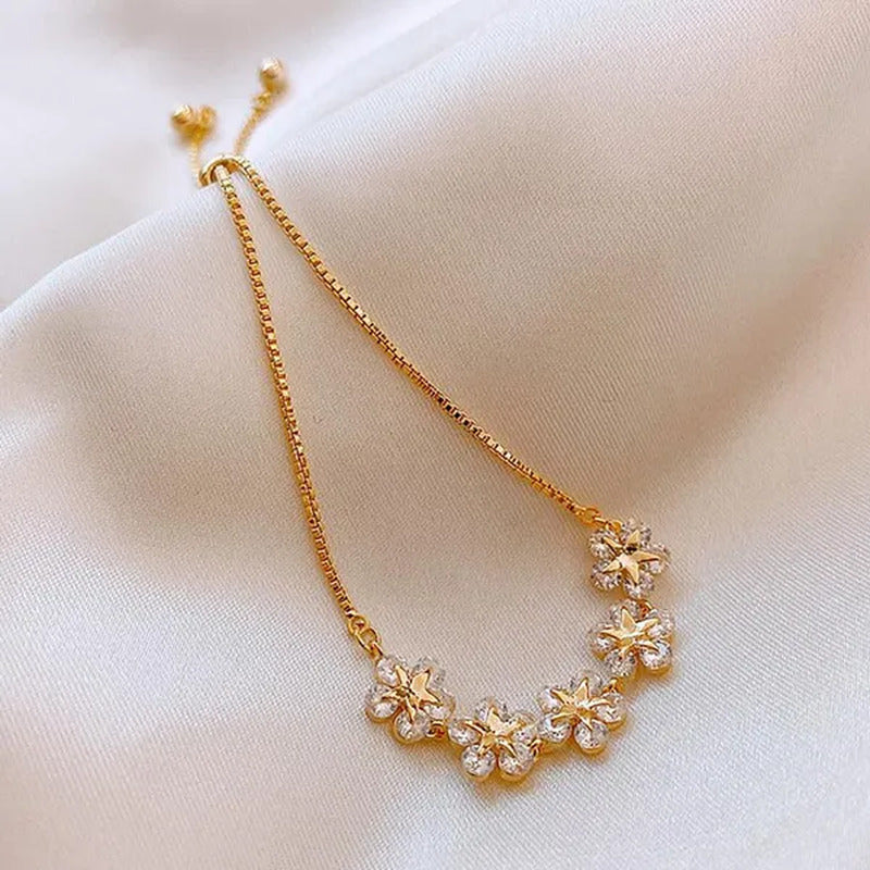 Fashion Crystal Zircon Five Flower Bracelet Adjustable Bangle Women Jewelry