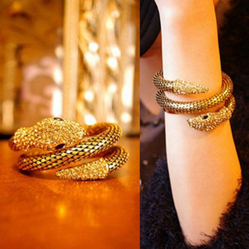1PC Hot Popular Punk Gold Color Snake Bangle Retro Club Snake Spiral Bracelet Up