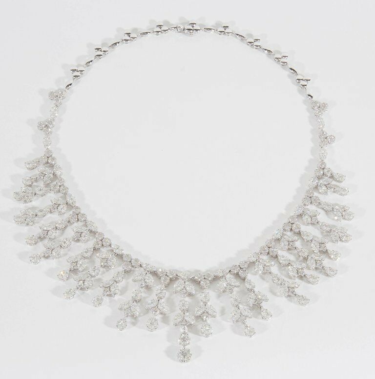 Grand Diamond Drop Necklace  31.68 carats of multi shape white diamonds F VS1/2