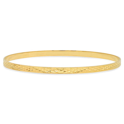 4Mm Gold Plated Diamond-Cut Pattern Bangle Bracelet, Circumference: 8.25" (Large