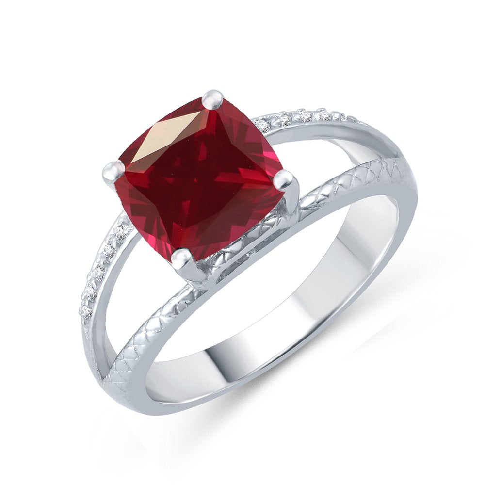 Sterling Silver with Ruby and Natural White Topaz Split-Shank Cocktail Ring