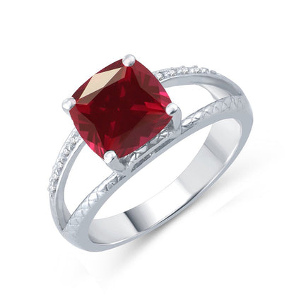 Sterling Silver with Ruby and Natural White Topaz Split-Shank Cocktail Ring