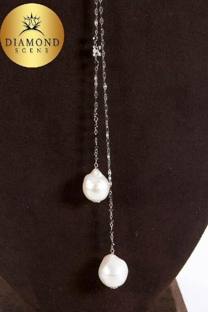 Baroque Pearl Black Diamond Gold Lariat Necklace