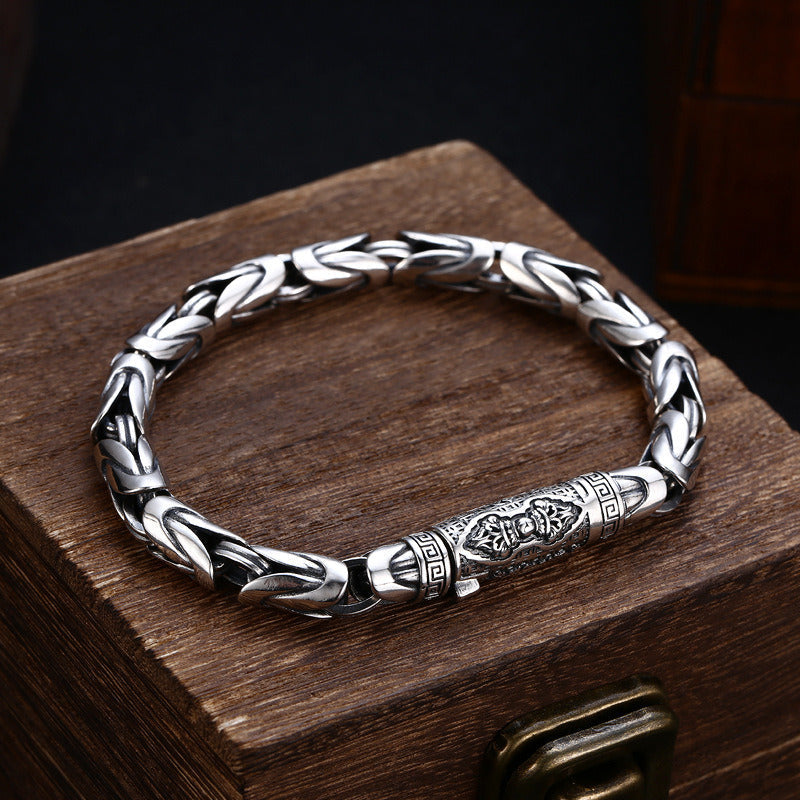 S925 Sterling Silver Bracelet Men'S Thick Diamond Pestle Thai Silver Retro Old P