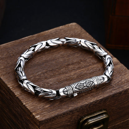 S925 Sterling Silver Bracelet Men'S Thick Diamond Pestle Thai Silver Retro Old P