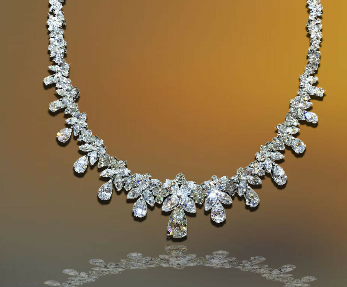 GIA CERTIFIED PEAR H SI2 CENTER SET DIAMOND ROUND PEAR MARQUISE DIAMOND NECKLACE