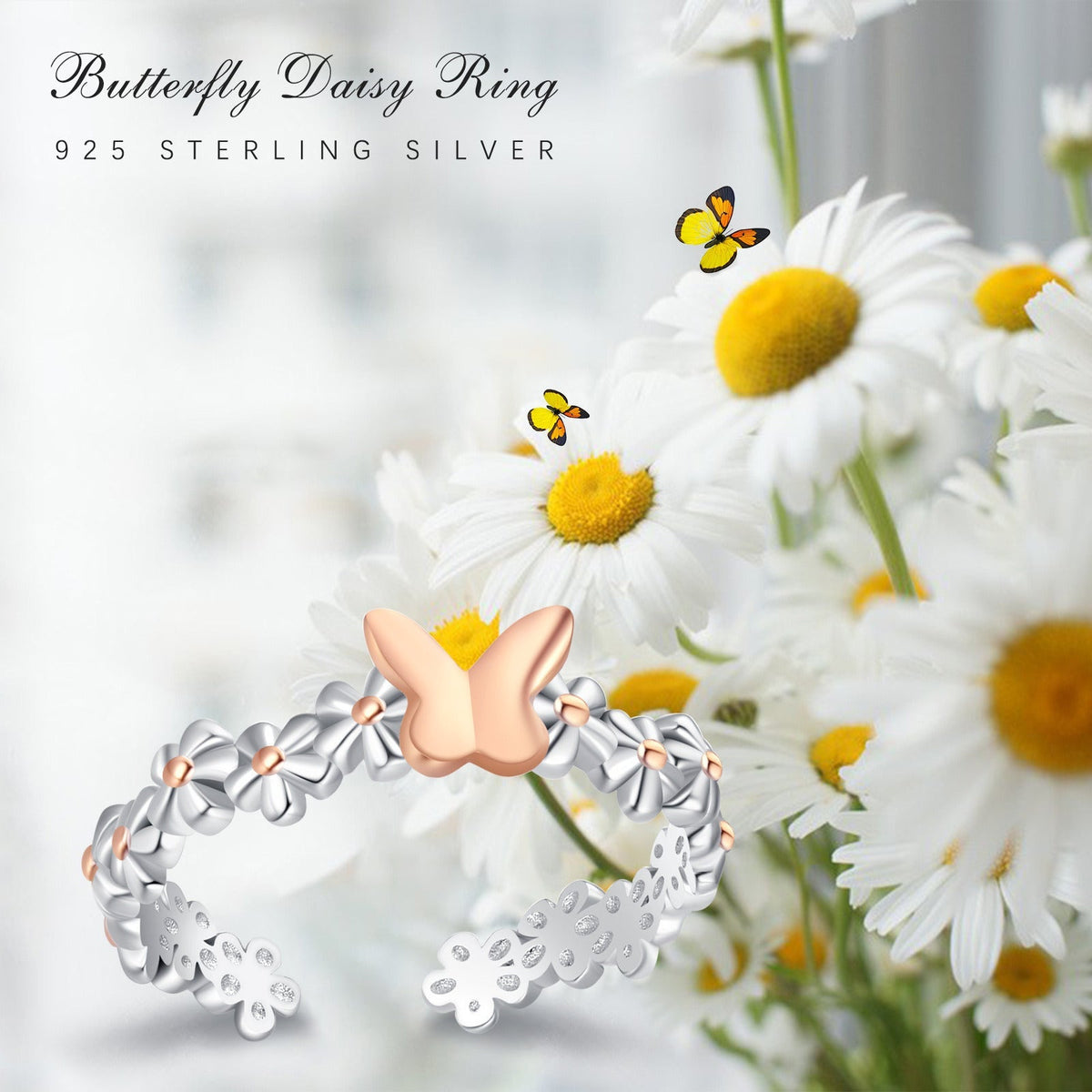 Daisy Ring 925 Sterling Silver Adjustable Daisy Ring for Women Daisy Flower Open