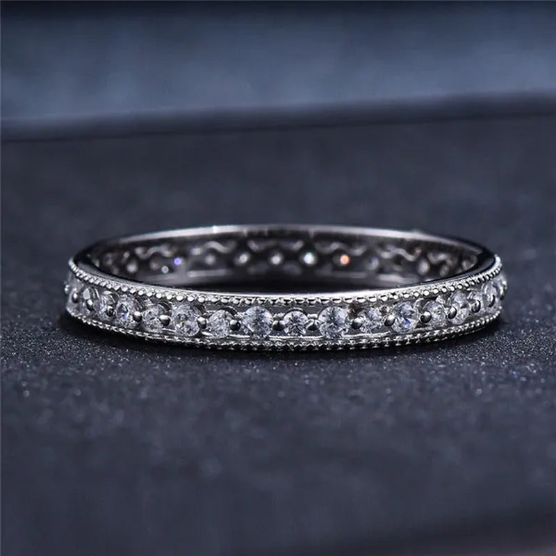 Exquisite 925 Sterling Silver/Black Gold/Gold/Rose Gold Single Ring White Full D