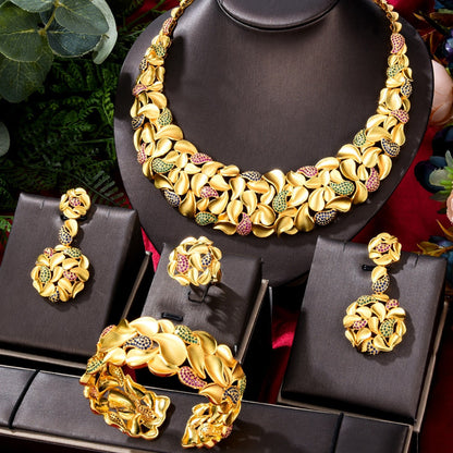 Famous Brand Trendy Luxury African 4 Jewelry Sets for Women Wedding Party
