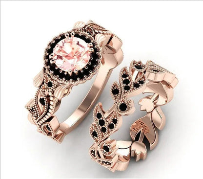 2 Pieces/Set of Exquisite Fashion Ideas 14K Rose Gold Ring Black Diamond Ring Fl