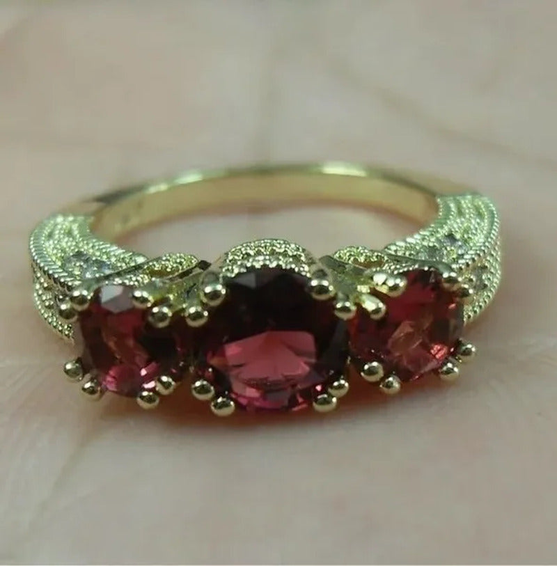 Natural 2.66CT Ruby Diamond 14K Yellow Gold Ring Size 6-10