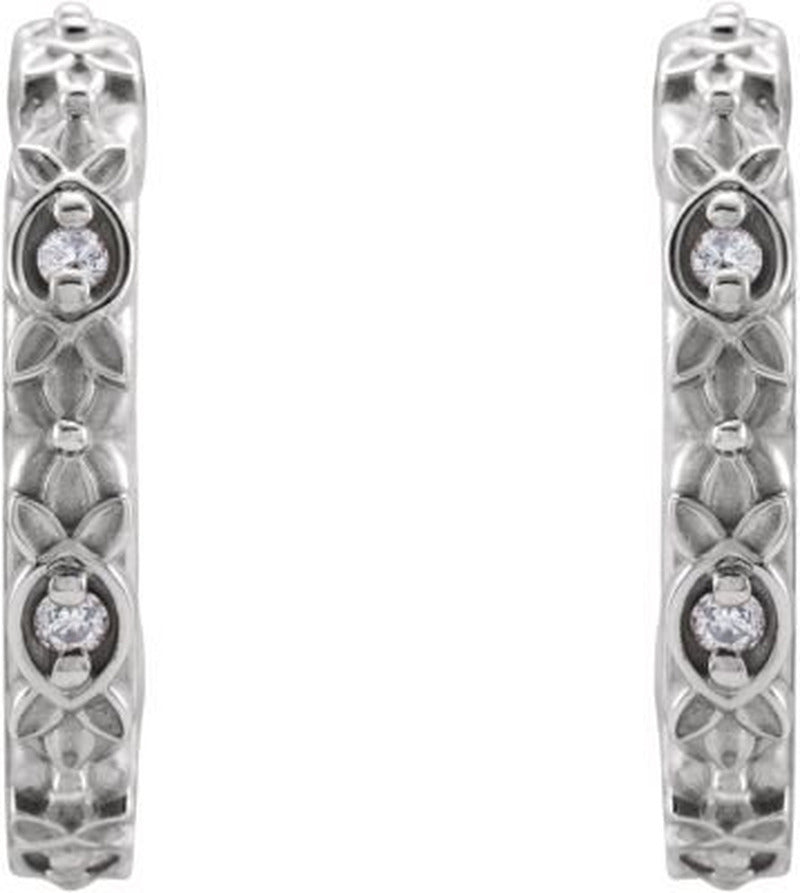 14K White Gold .04 Ctw Diamond Vintage-Inspired J-Hoop Earrings Fashion Finished