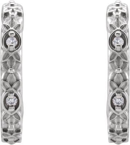 14K White Gold .04 Ctw Diamond Vintage-Inspired J-Hoop Earrings Fashion Finished