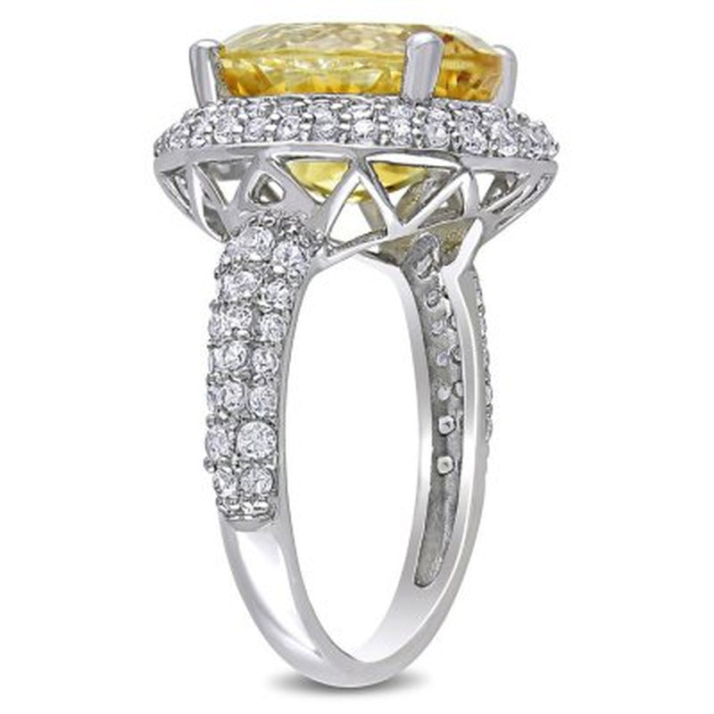 Citrine and Created White Sapphire Cocktail Ring in Sterling Silver
