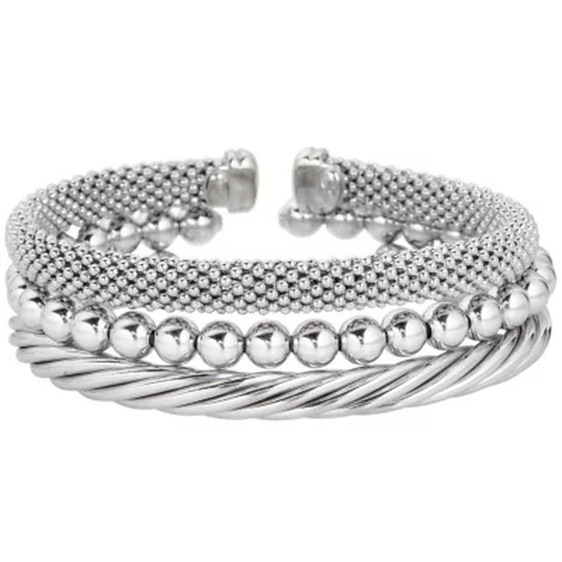 3 Piece Set of Textured Cuff Bracelets in Sterling Silver