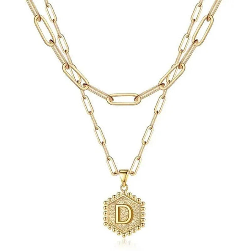 Dainty Layered Initial Necklaces for Women, 14K Gold Plated Paperclip Chain Neck